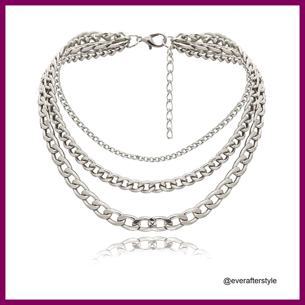 Chunky Punk Chain Silver Statement Collar Necklace